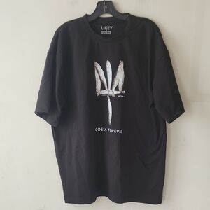 New Without Tag Likely Black Graphic Tee with White Design
